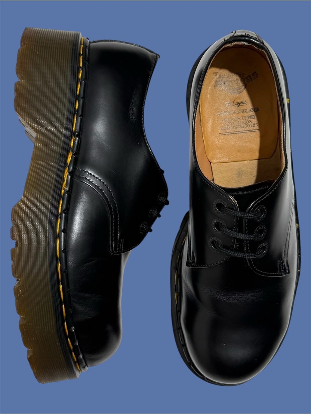 Vintage Dr. Martens 1925 Black Leather Steel Toe Platform Oxfords UK 7